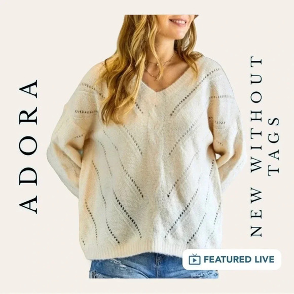 1225. ADORA LONG SLEEVE SWEATER‎ CREAM IN COLOR SIZE 1X CABLE KNITTED OVERSIZED - Picture 1 of 9